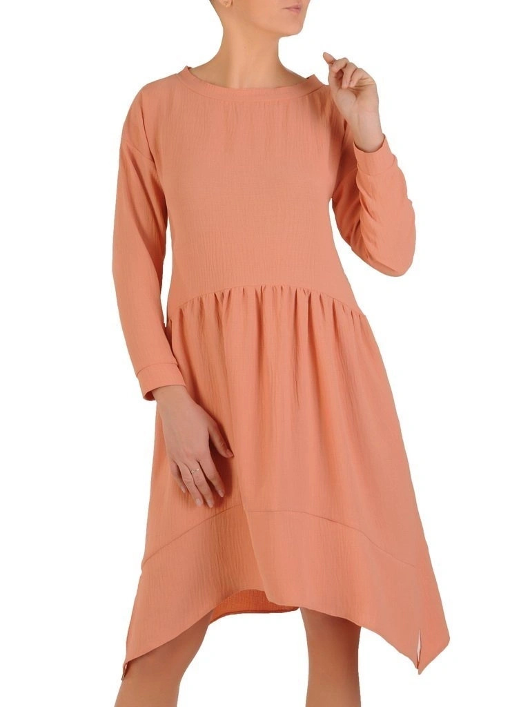 Morelowa sukienka bawełniana rozkloszowana midi – fason modelujący talię i sylwetkę 28253