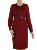 Bordowa sukienka z cekinową kokardą i bufiastymi rękawami 23501
