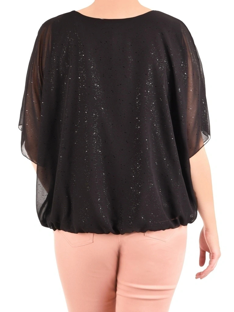 Czarna bluzka Plus Size z rękawami kimono, luźny fason – delikatnie połyskująca na lato 42053