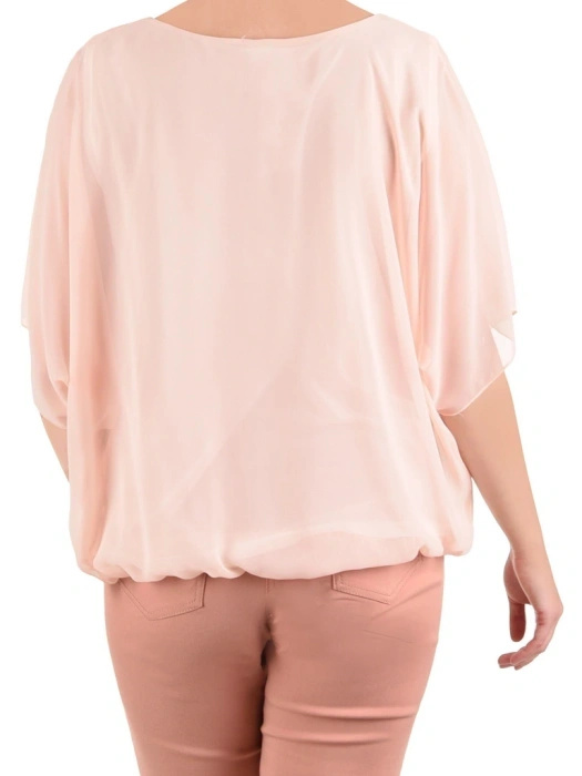Pudrowa bluzka oversize z rękawami kimono – luźny fason zapewniający swobodę ruchów 42057