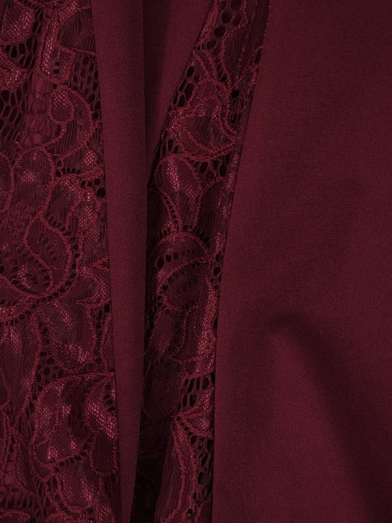 Elegancka bordowa spódnica trapezowa midi – elastyczny pas wysmuklający biodra i koronka 41616