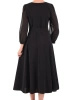 Elegancka czarna sukienka rozkloszowana maxi – szyfonowe rękawy i pasek podkreślający talię 40454