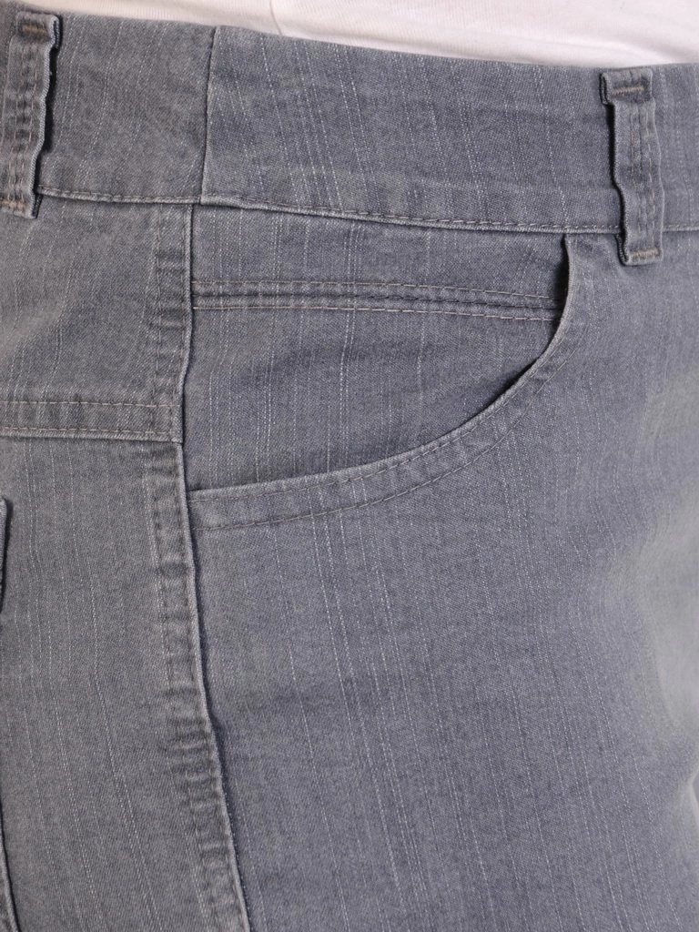Dopasowane spodnie jeansowe damskie w kolorze szarym – ozdobne suwaki przy nogawkach i modelujący fason 29136