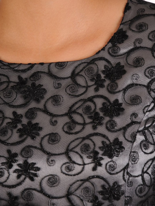Wieczorowa sukienka z kokardą, czarna kreacja wykończona koronką 23385