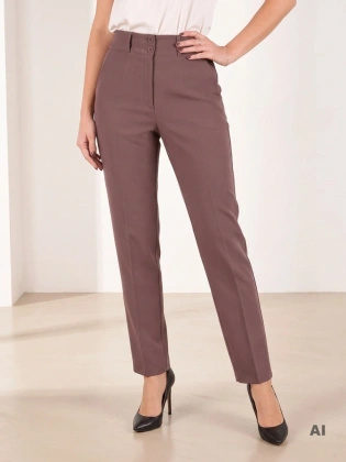 Modne beżowe spodnie damskie o prostym kroju – wysmuklający sylwetkę model do pracy i na co dzień 42317