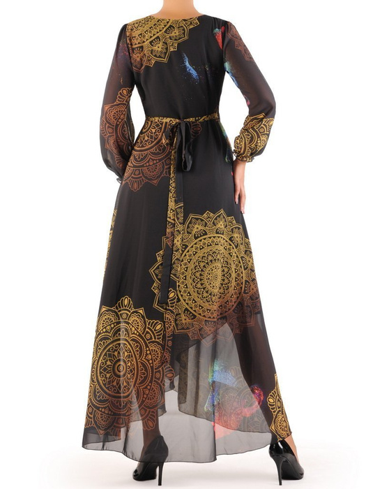 Elegancka sukienka maxi, kreacja z ozdobnymi rozcięciami na rękawach 30490