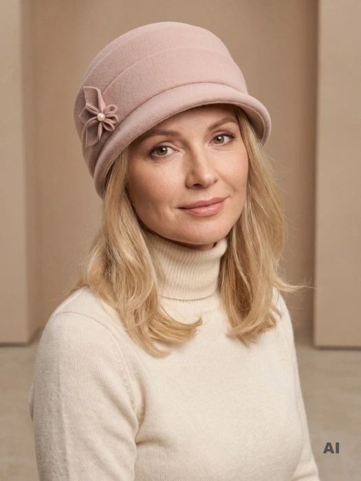 Elegancki kapelusz zimowy damski cloche beżowy – ciepły fason z regulacją obwodu 42428