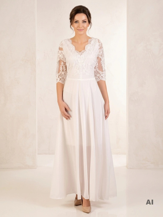 Elegancka biała suknia wieczorowa rozkloszowana maxi – zmysłowe rozcięcie i szyfonowy dół 30729