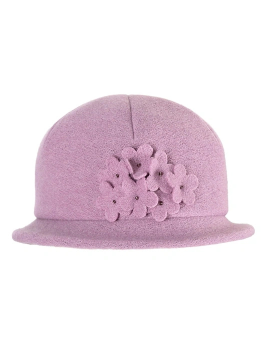 Elegancki kapelusz damski zimowy cloche – liliowy model z subtelną aplikacją 42389