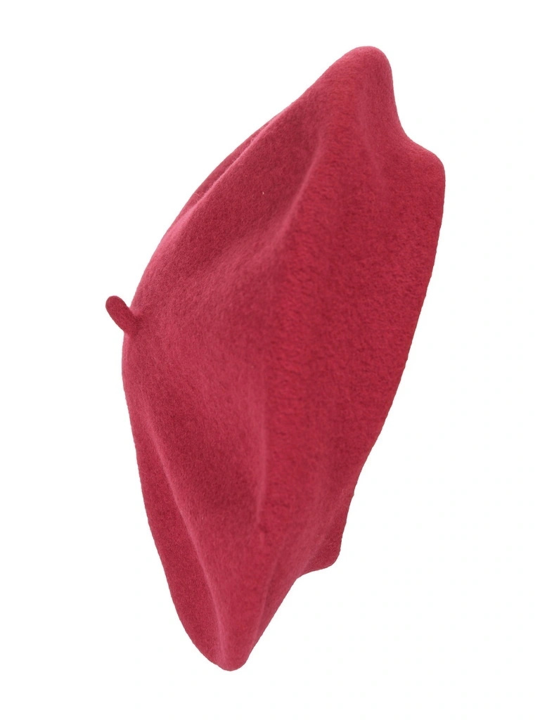 Elegancki beret damski wełniany w odcieniu malinowym fason francuski – stylowy akcent z antenką na chłodne dni 42704