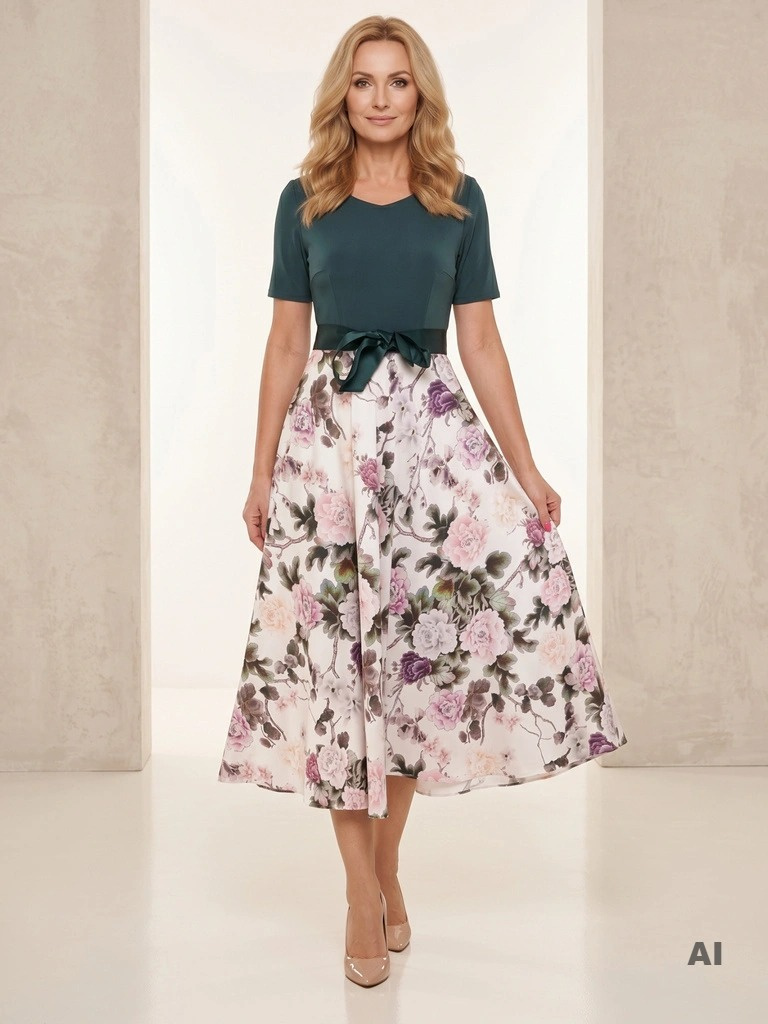 Elegancka butelkowa sukienka maxi rozkloszowana w kwiaty – kobiecy fason modelujący sylwetkę 33340