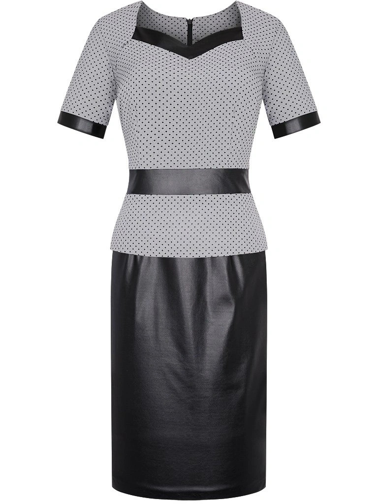 Elegancka czarna sukienka midi w groszki – prosty krój modelujący sylwetkę 4467