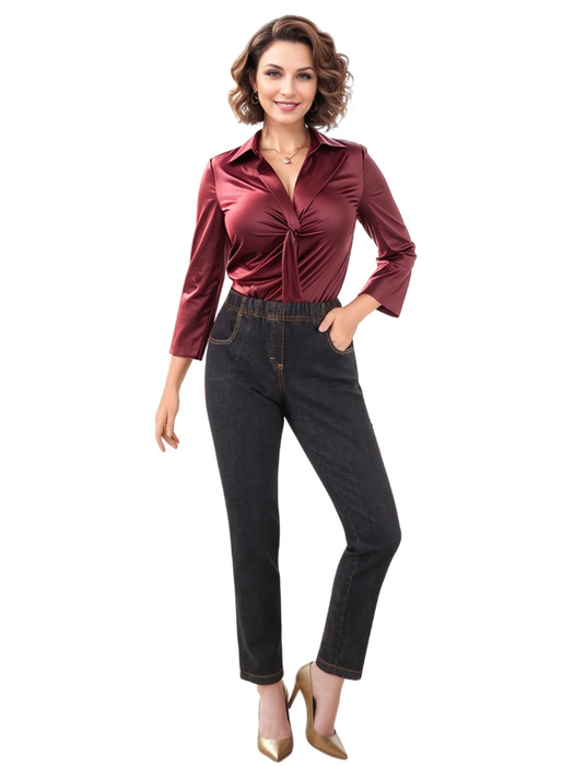 Jeansy, wyszczuplające, bawełniane dopasowane spodnie jeans na gumce w pasie z kieszeniami, duże rozmiary 34901