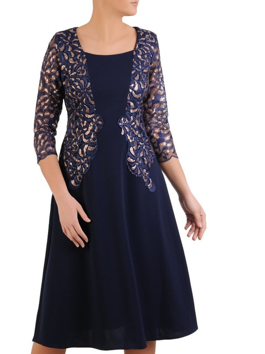 Granatowa sukienka z koronkową wstawką imitującą żakiet 24224