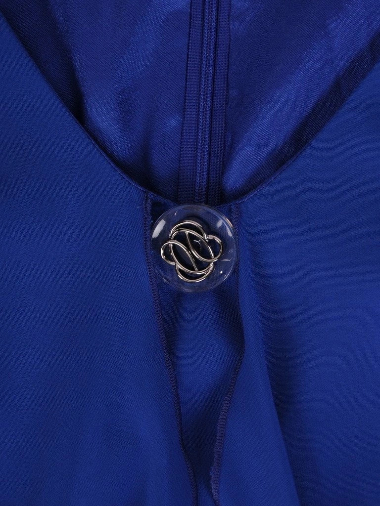 Elegancka chabrowa sukienka trapezowa na wesele i przyjęcia – imitacja żakietu wysmuklająca sylwetkę 21844