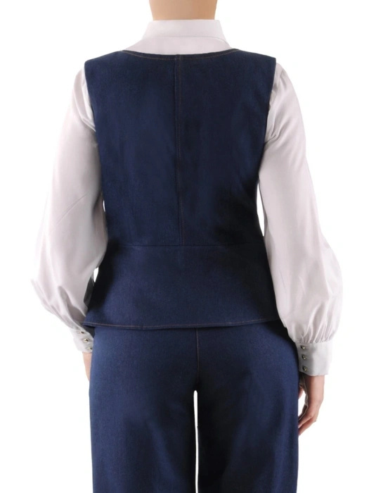 Jeansowa kamizelka damska plus size z ozdobnym zapięciem 38758