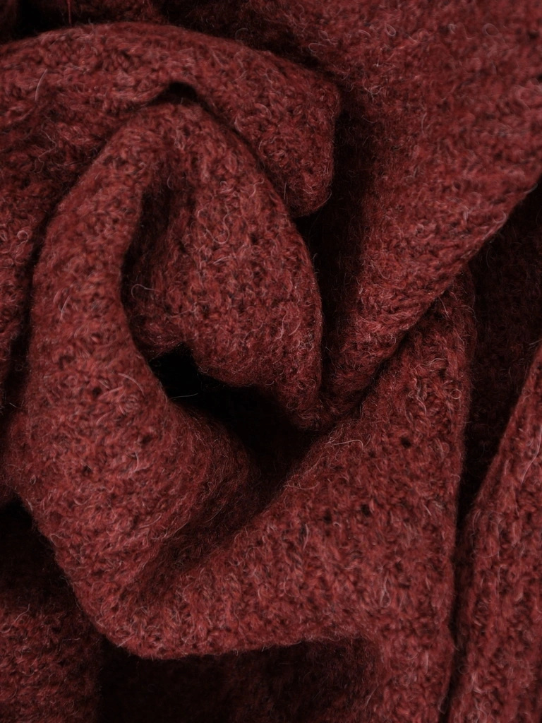 Elegancki sweter damski rozpinany w kolorze bordo – prosty krój z kapturem na chłodne dni 42173