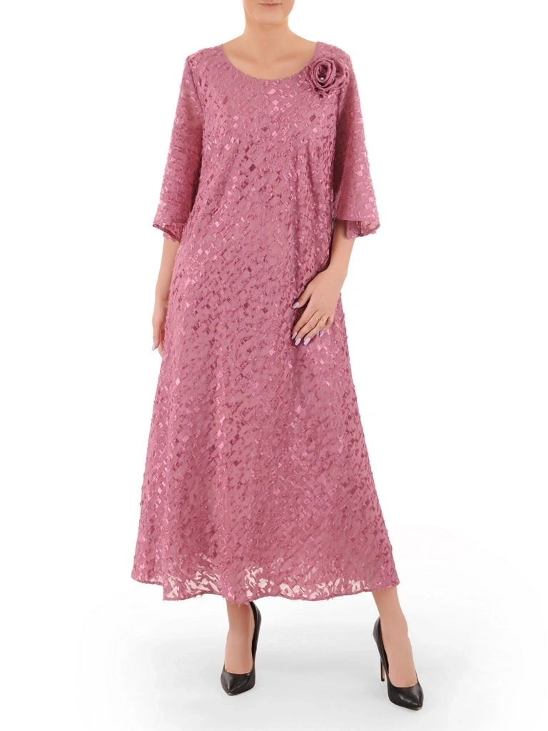 Elegancka sukienka maxi w odcieniu brudnego różu – rozkloszowany fason wysmuklający sylwetkę 38058