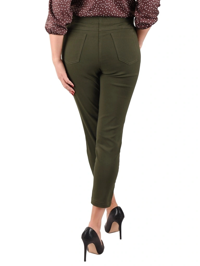 Klasyczne zielone spodnie 7/8 plus size z suwakami – dopasowany fason na lato z gumką 35153