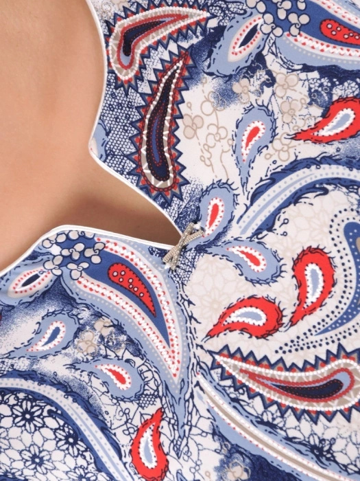 Stylowa bluzka plus size w granatowo-czerwone paisley – wysmuklający prosty fason na lato i jesień 39110