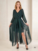 Butelkowozielona sukienka maxi na wesele – kopertowy dekolt i pas wiązany w talii 29539