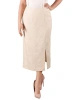 Elegancka garsonka damska midi w kolorze kremowym – prosty fason z rozcięciem z przodu 41337