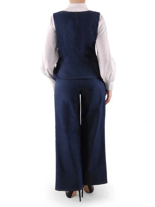 Jeansowa kamizelka damska plus size z ozdobnym zapięciem 38758