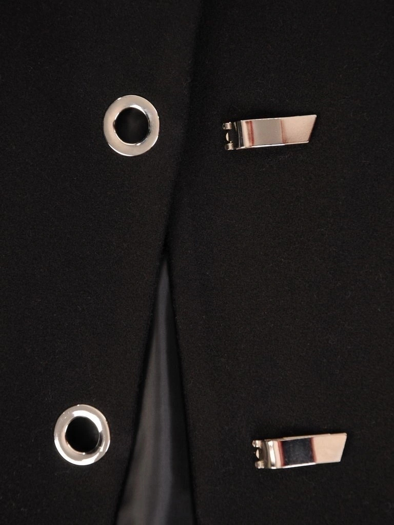 Elegancki płaszcz damski czarny o prostym kroju – stylowy model ze stójką wysmuklający sylwetkę 28539