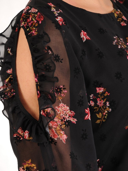 Elegancka sukienka w kwiaty z ozdobnie wyciętymi rękawami 29017