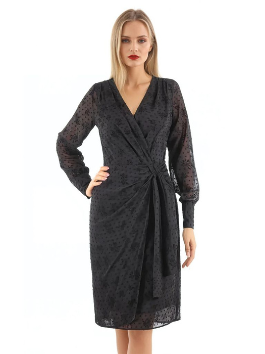 Elegancka czarna sukienka z z wiązaniem 37158