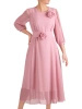 Rozkloszowana sukienka maxi w odcieniu brudnego różu – elegancki fason z rękawem 3/4 wysmuklający talię 41269