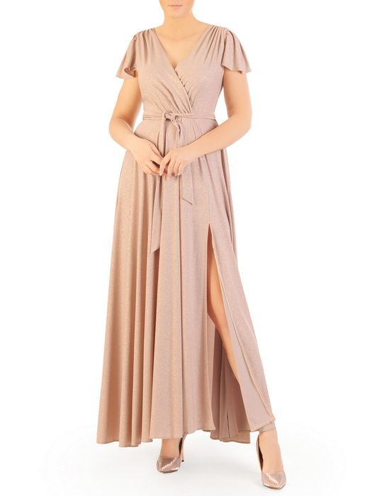 Sukienka na wesele, elegancka, kopertowa, długa suknia z połyskującego materiału 34534