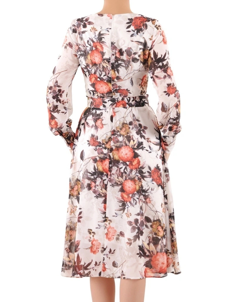 Letnia sukienka rozkloszowana midi w kwiaty – pasek zgrabnie modeluje sylwetkę 35986
