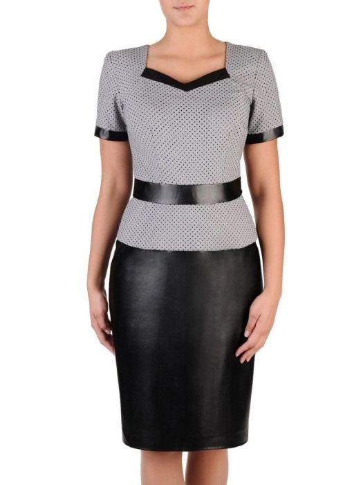 Elegancka czarna sukienka midi w groszki – prosty krój modelujący sylwetkę 4467