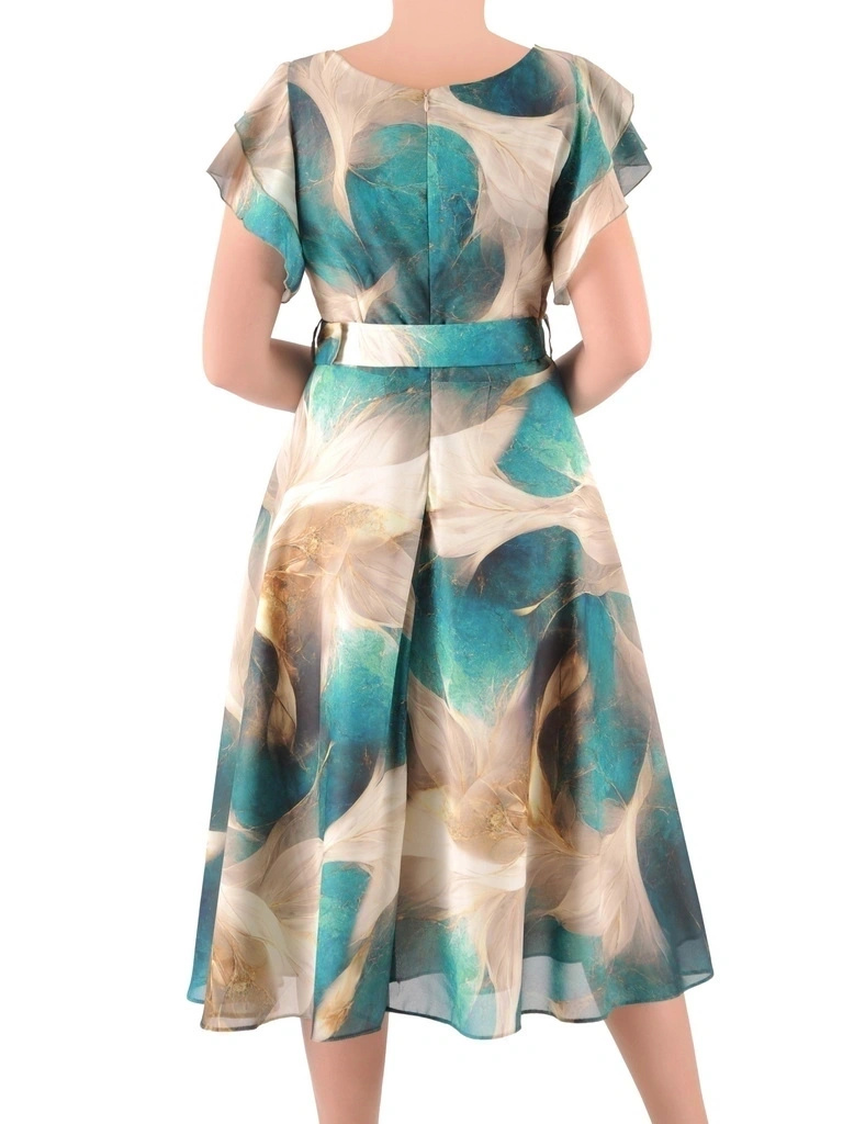 Elegancka sukienka rozkloszowana w odcieniach zieleni – fason midi z paskiem wysmuklający sylwetkę 39791