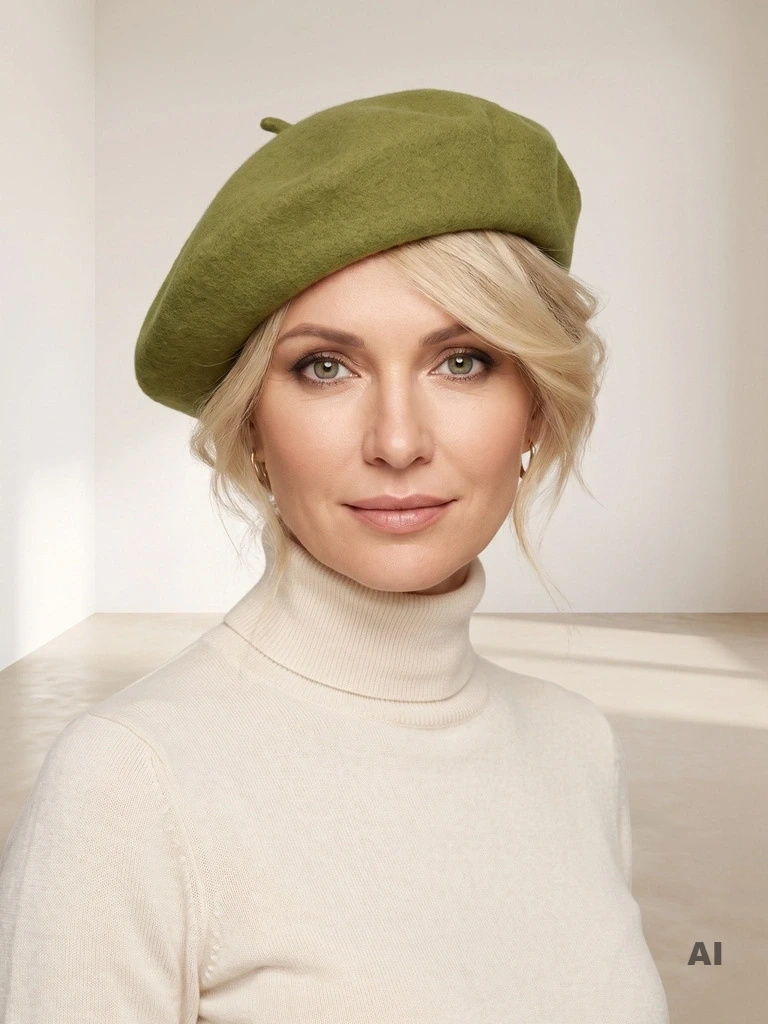 Elegancki zielony beret damski wełniany – ciepły dodatek w stylu francuskim na chłodne dni 40876