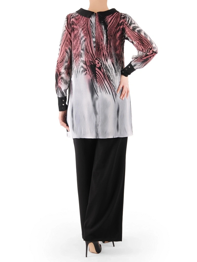 Komplet z tuniką w zwierzęcy print i czarnymi spodniami wide leg – komfortowy fason maskujący sylwetkę 39257