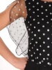 Czarna sukienka wizytowa ze srebrnymi kropkami – prosty fason ze zwiewną narzutką 18945