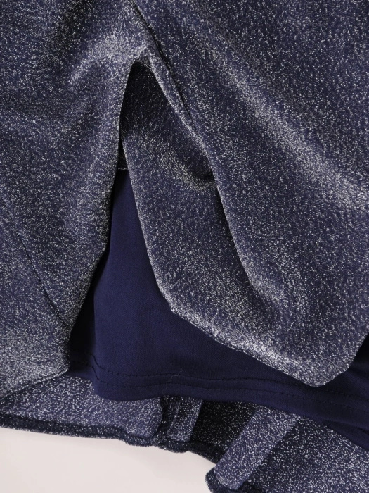 Granatowa długa sukienka wizytowa z dekoltem V – prosty krój z rozciętymi rękawami kimono 38745