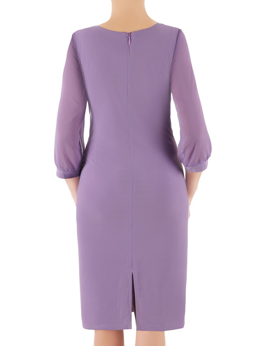 Sukienka plus size na wesele, komunię, liliowa kreacja w wyszczuplającym fasonie z szyfonowymi rękawami 38257
