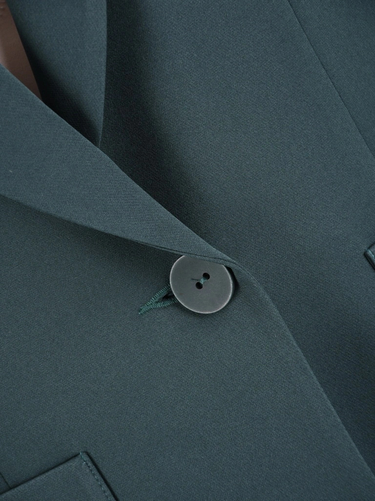Elegancki żakiet damski do sukienki w kolorze butelkowej zieleni – swobodny, luźny fason 41961