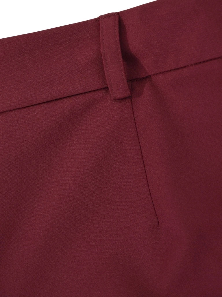 Eleganckie bordowe spodnie dzwony w kant – stylowy fason akcentujący talię 41978