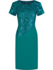 Elegancka sukienka z przepięknym zdobieniem Palmira V, kreacja wykończona gipiurą.