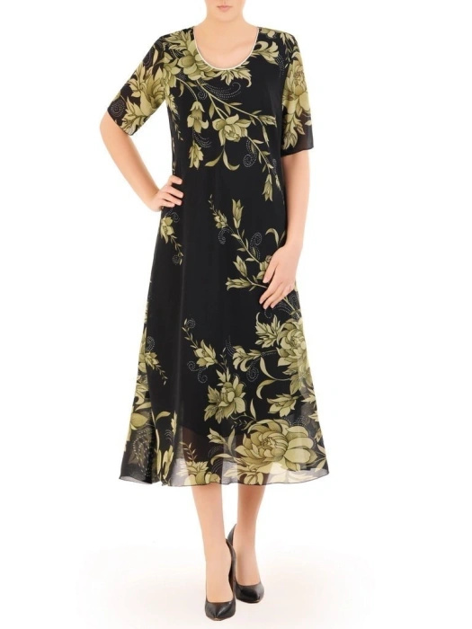 Wizytowy komplet damski z sukienką maxi w kwiaty – elegancki żakiet wysmuklający sylwetkę 29884