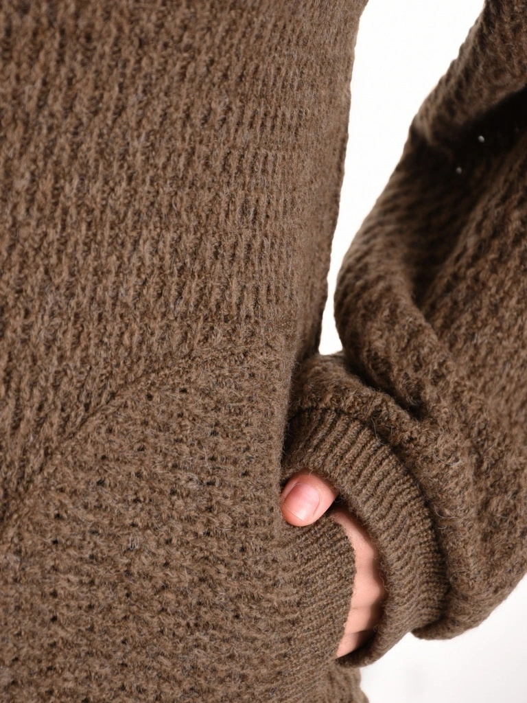 Elegancki sweter damski rozpinany beżowy – prosty fason z bufiastymi rękawami 42176