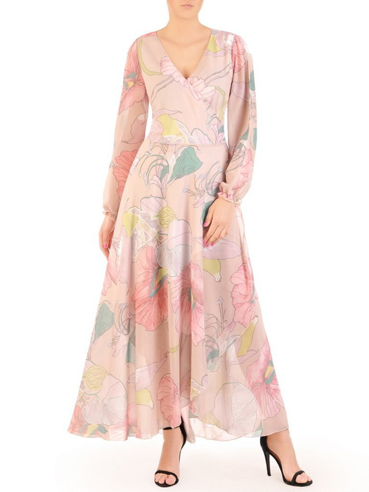 Rozkloszowana sukienka maxi, kopertowa kreacja z szyfonu 29991