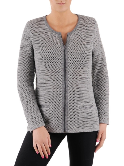 Elegancki sweter damski rozpinany na zamek – prosty krój z kieszeniami na jesień 38972