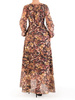 Elegancka sukienka maxi, kreacja z ozdobnymi rozcięciami na rękawach 34521