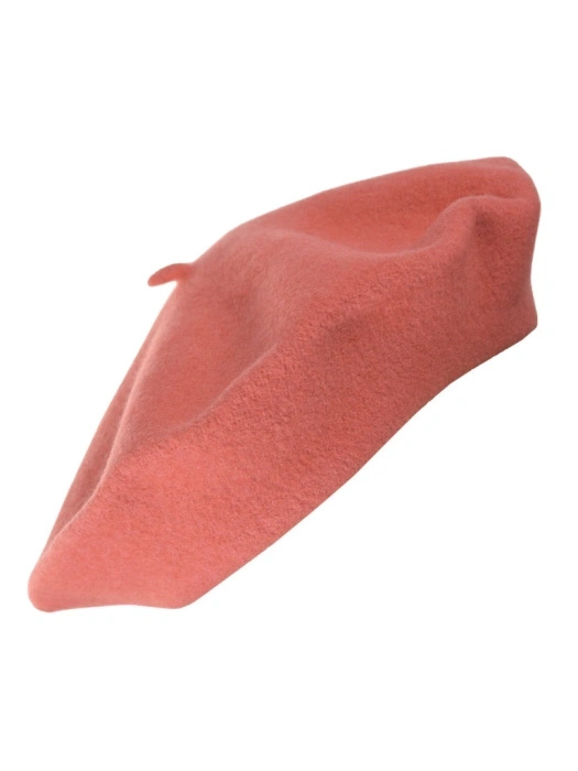 Elegancki beret damski z antenką fason francuski – ciepła wełna z merynosów w tonacji łososiowej 40885