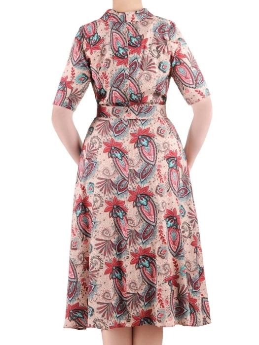 Wiskozowa sukienka rozkloszowana z kopertowym dekoltem – elegancki fason z paskiem modelujący sylwetkę 35287